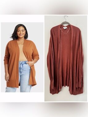 Ava & Viv Open Front Long Lightweight Cardigan Sweater Orange Rust Fall 4X